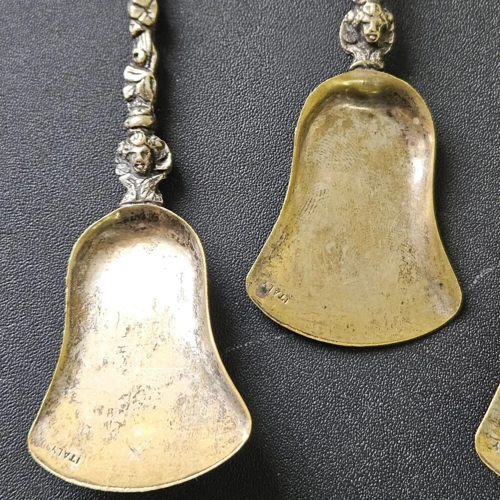 Set of 4 Vintage Italian Cherub Shovel Spoons Brass Toned Putti Angel Italy